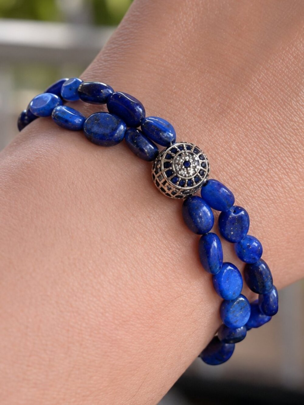 Kyanite Bracelet with S925 Sterling Silver Evil Eye Charm